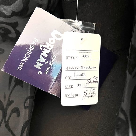 NWT Dorman Boutique Black Blazer Rain Jacket with Velvet Floral Detail Size 3XL - Picture 11 of 11